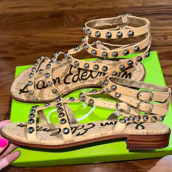 NIB Sam Edelman Eavan Studded Gladiator Sandal in Natural Sand Size 9W - Picture 10 of 15